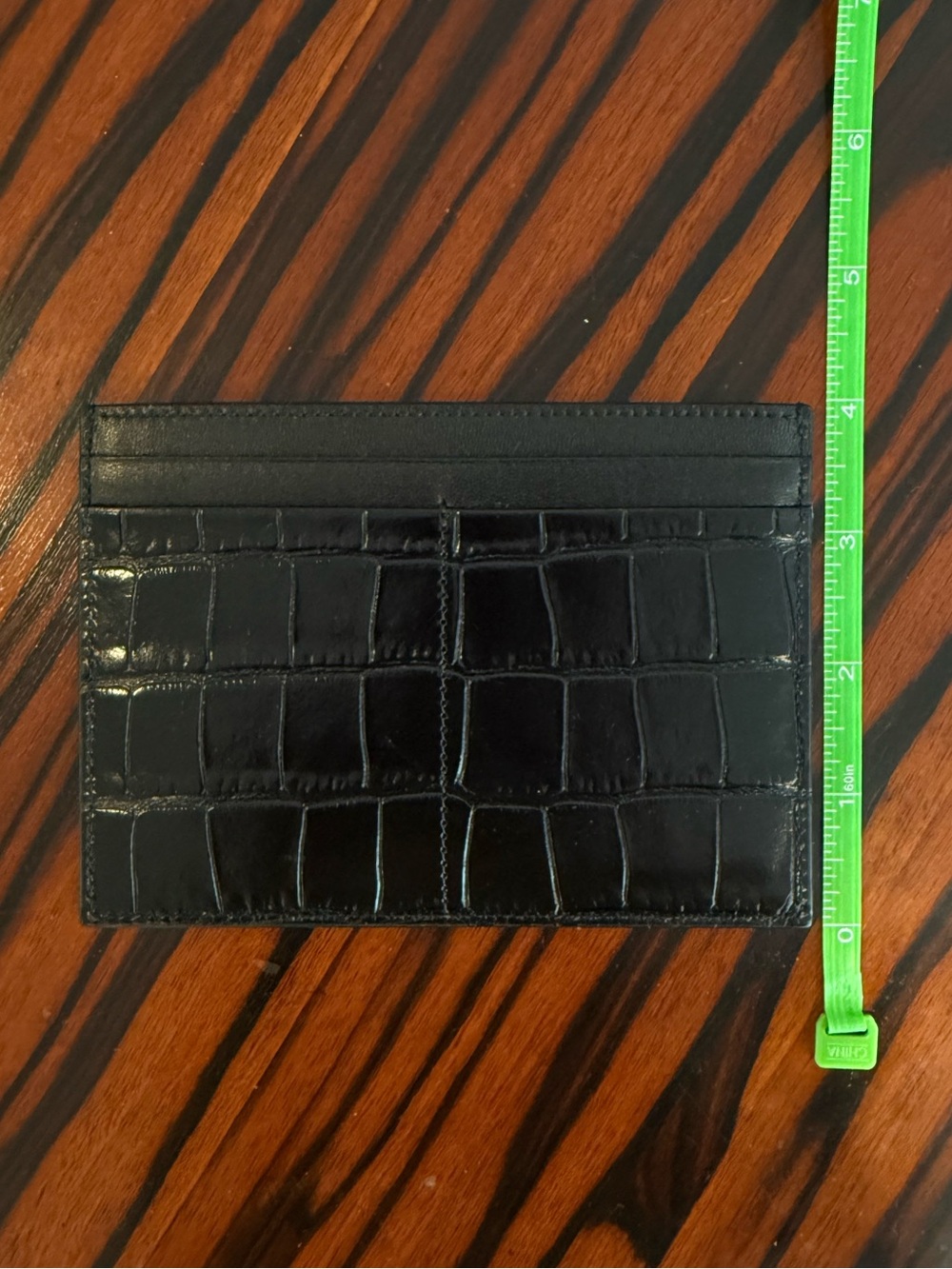 Celine Black Croc-Embossed Leather Slim Card Case with Gold Logo - Picture 4 of 4